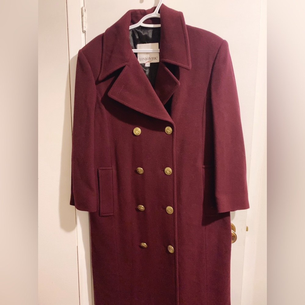 London Fog size 10 petite plum double-breasted peacoat - gorgeous gold buttons